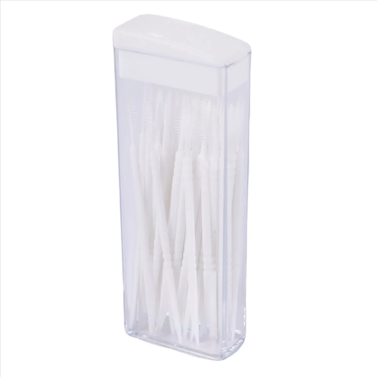 finefine 50 Pcs Plastic Toothpicks 2 Way Tooth Picks Interdental Brush Cleaners Portable Box Random Color