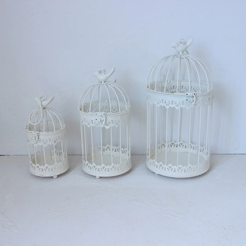 bird cage hanging Modern iron wrought metal birdcage white Sets decoration hanging flowerpot succulent plants