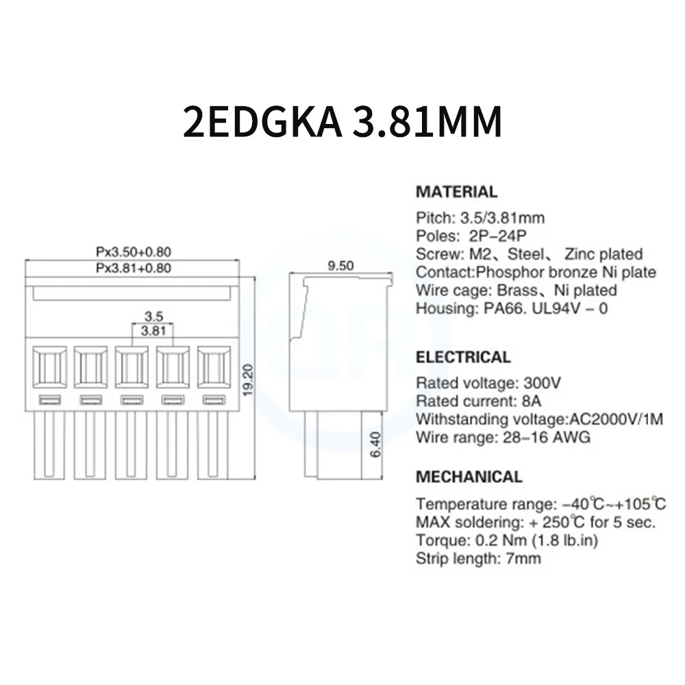 (5 Sets) KF 2EDGKA + 2EDGV 2EDGR 3.81mm Riser Plug Terminal Side Outlet Right Angle Straight Pin Male Female Set 15EDGKA 3.81