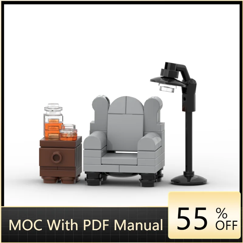 

56 шт. MOC, креативный вид на город, модульная мебель для гостиной, модель архитектуры, строительный блок, сделай сам, детская сборка, кирпичи, игрушка в подарок