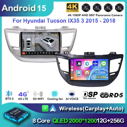 Para Hyundai Tucson IX35 3 2015 2016 2017 2018 Android15 unidad principal de coche vídeo multimedia reproductor GPS radio inalámbrico Carplay coche 5G