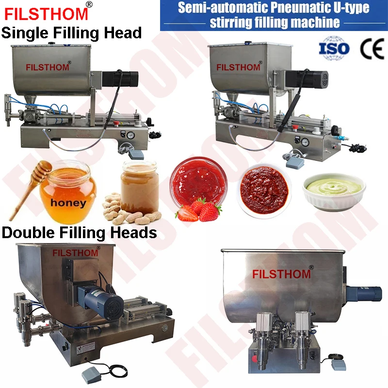 

Pneumatic Liquid Paste Filling Machine With Spiral Mixing Hopper For Peanut Butter Shampoo Cream Juice Spicy Sauce Jam Oil Gel