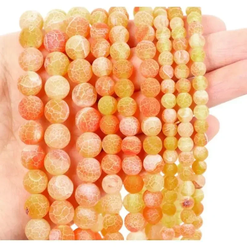

15inch Fashion Natural Stone Frosted Orange Crack Agate Charm Loose Bead DIY Round Beads Jewelry Accessories