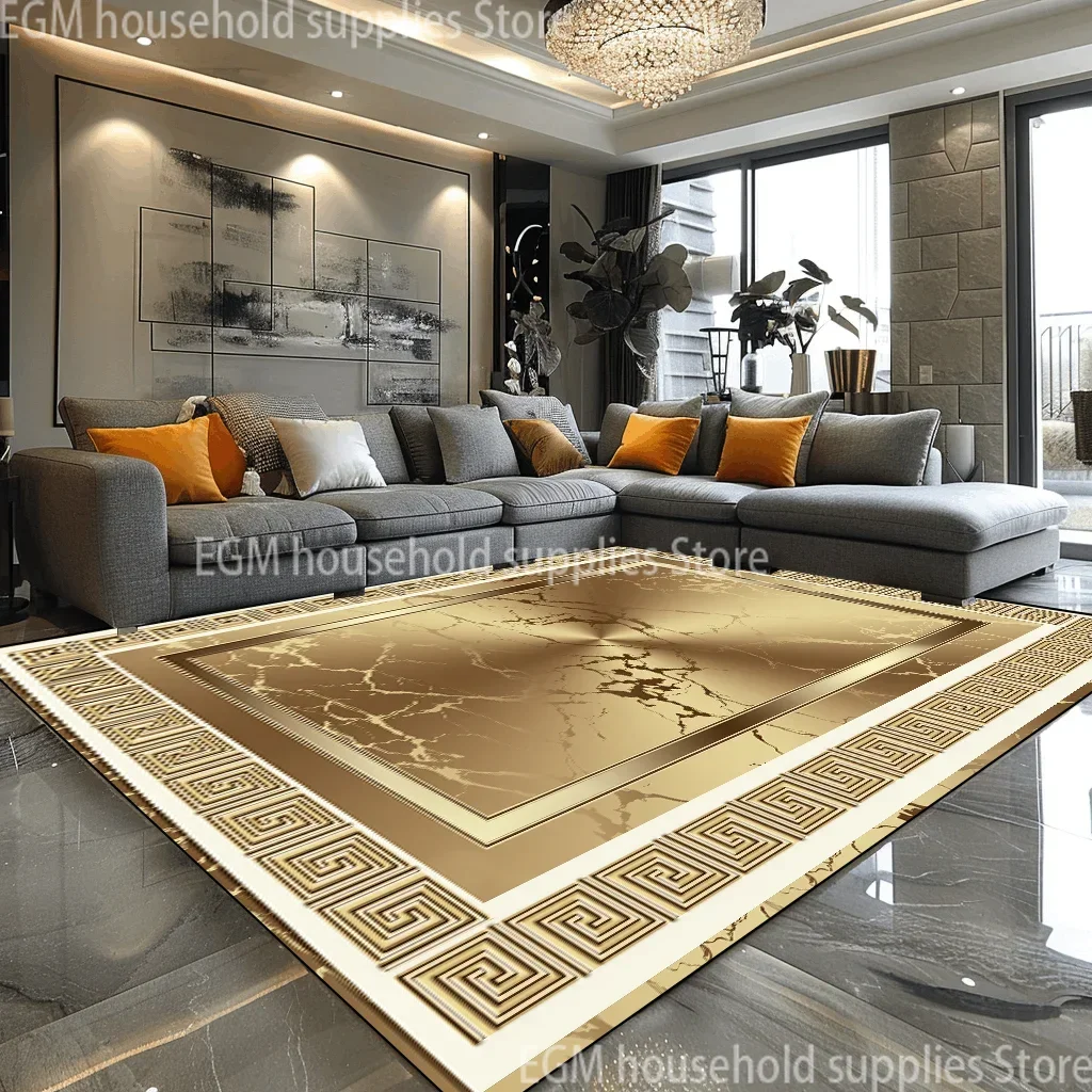 European Style Luxury Large Rugs for Living Room Black Gold Parlor Sofa Carpet Non-slip Easy Cleaning Coffee Tables Mat 200x300