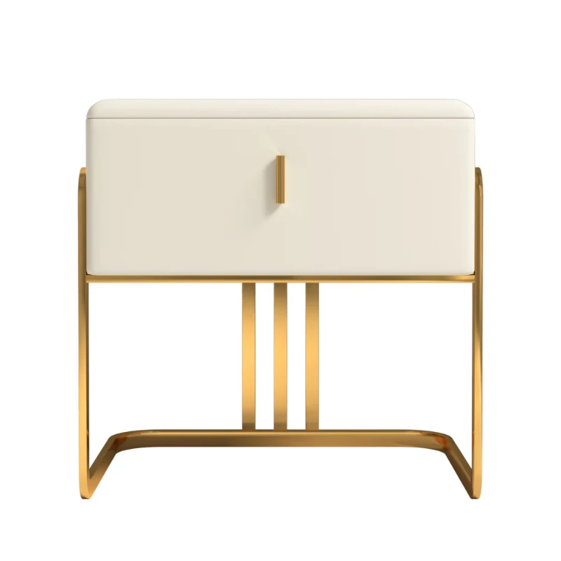 Luxury Design Modern Bedroom Furniture PU Leather Bedside Tables Gold Bedside Tables