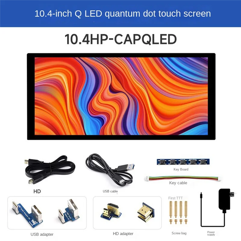 Practical-10.4 Inch QLED Computer Monitor Touch Screen 1600X720 IPS Capacitive Touch Screen for Raspberry Pi HD Monitor-US Plug