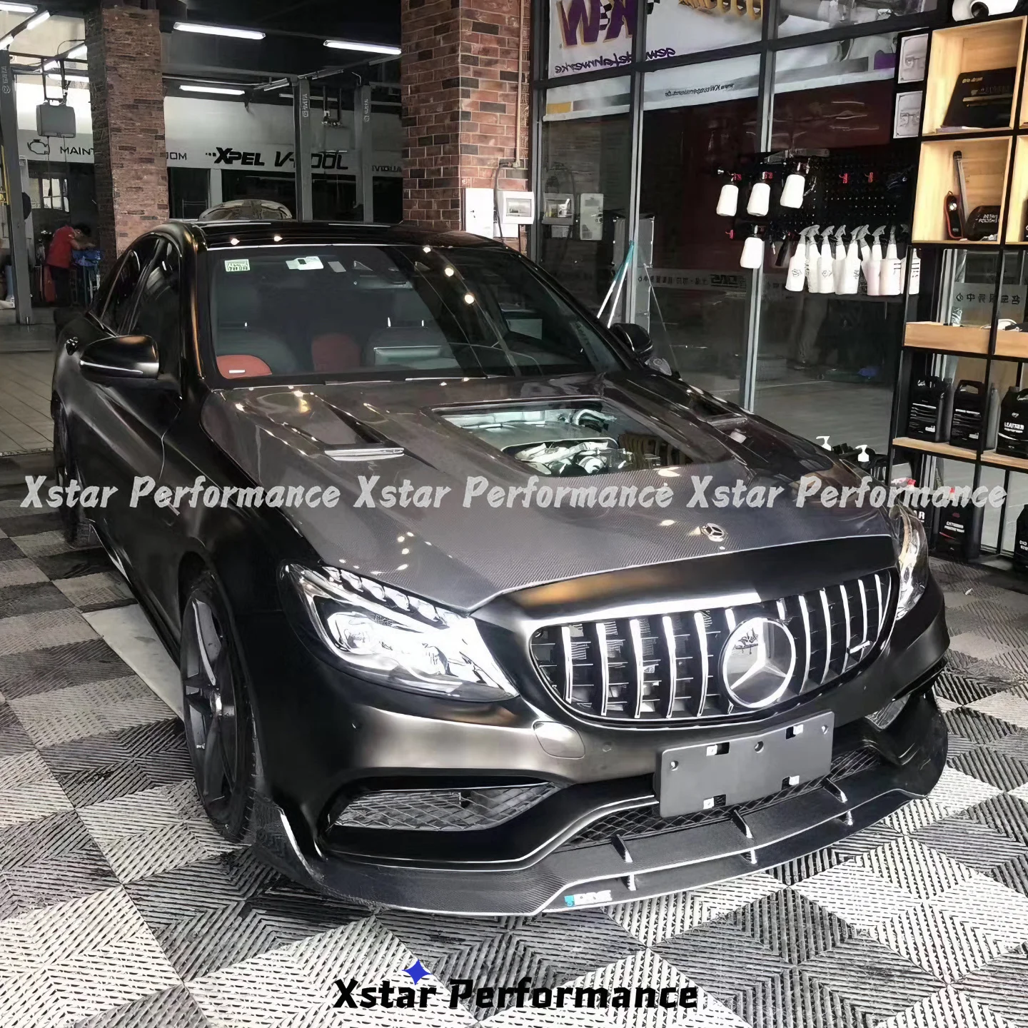 Imp Style Carbon Fiber Hood Bonnet With Glass For Mercedes Benz C Class W205 C63 Amg