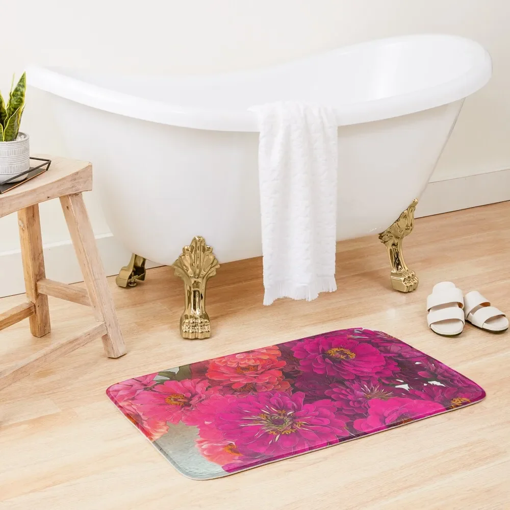

Pink Zinnias Bath Mat Bathtub Anti Slip Kitchen Set For Bathroom Mat