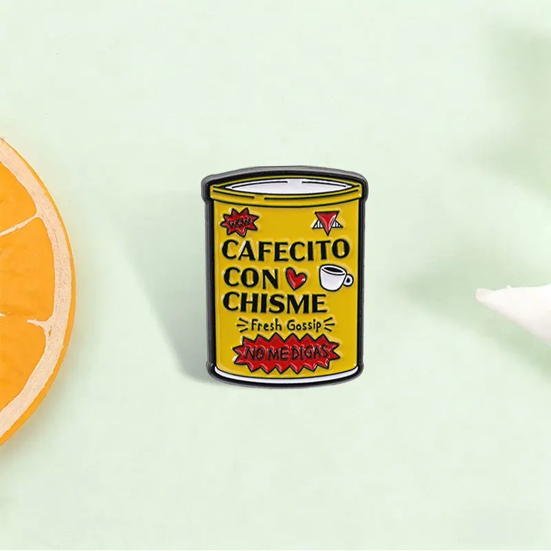 Spanish Slang Enamel Pin Cafecito Con Chisme Brooch Latino Culture Coffee Can Design Jewelry No Me Digas Quote Accessory