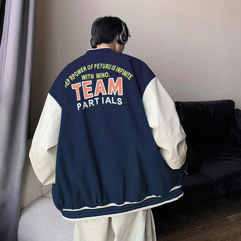 

Винтажная американская уличная бейсбольная куртка для мужчин, весна-осень, в стиле хип-хоп, свободный крой, с декоративными пуговицами, защита от морщин