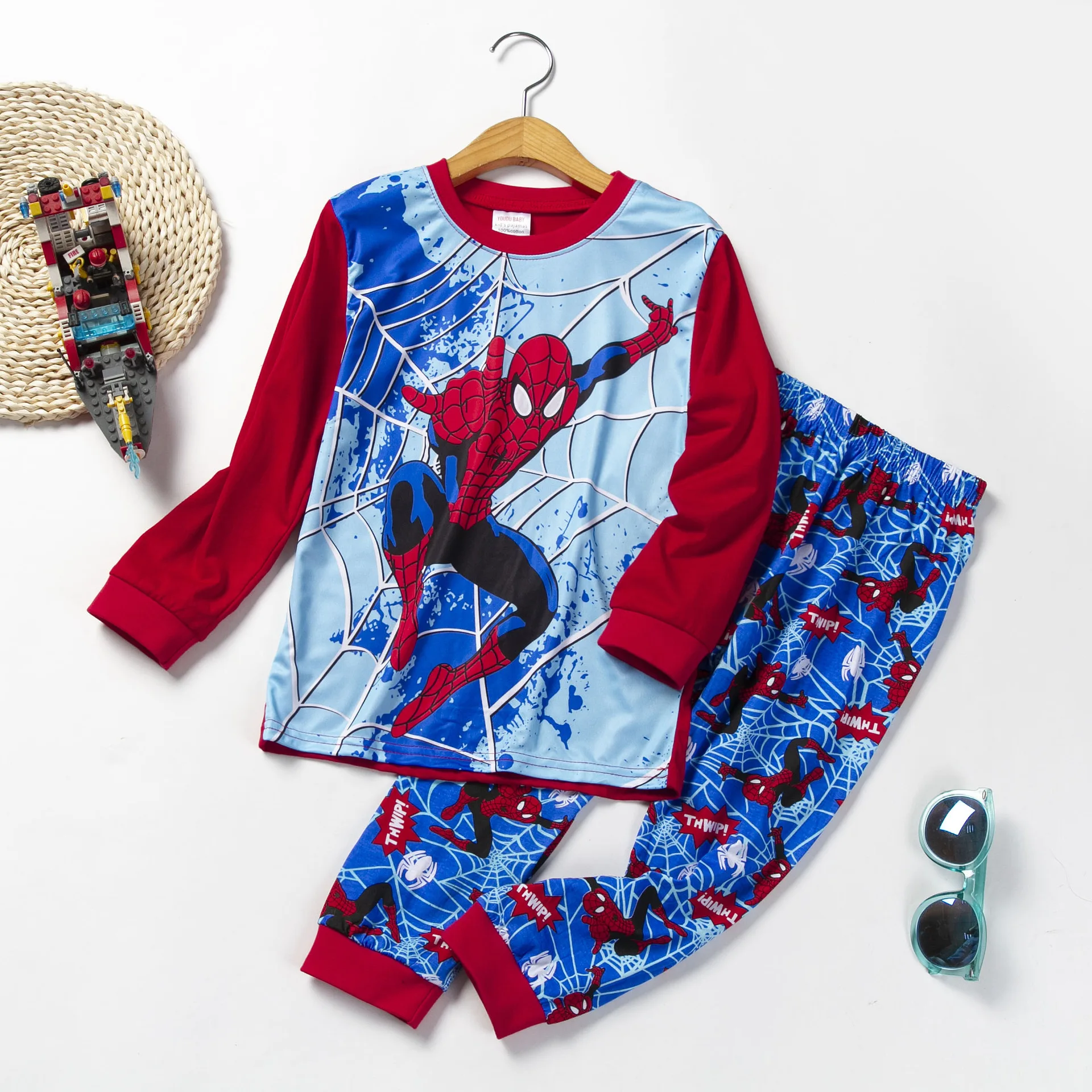 Pigiama a maniche lunghe in cotone per neonato Set Kid Girls Spider Man Pullover Top e pantaloni Bottom 2 pezzi Suit bambini Home Wear Clothes