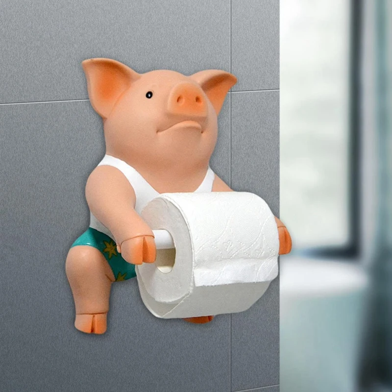 Pig Funny Toilet Paper Holder Wall Sculpture Wall Mount Animal Figurine Toilet Of Roll Organizer For Bathroom Kitchen