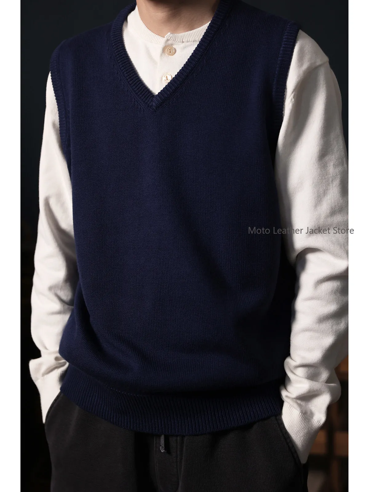 

Retro V-Neck Knitted Vest Solid Wool Blend Ivy Style Casual Basic Sleeveless Sweater Vest