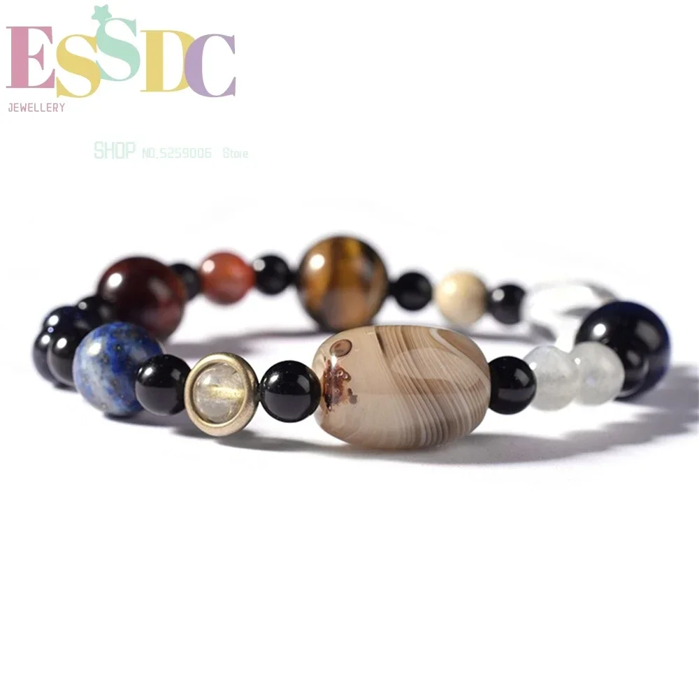 Hand Beaded Universe Galaxy Solar System Eight Planets Bracelet Elastic Rope Color Women Fashion Jewelry Natural Stone