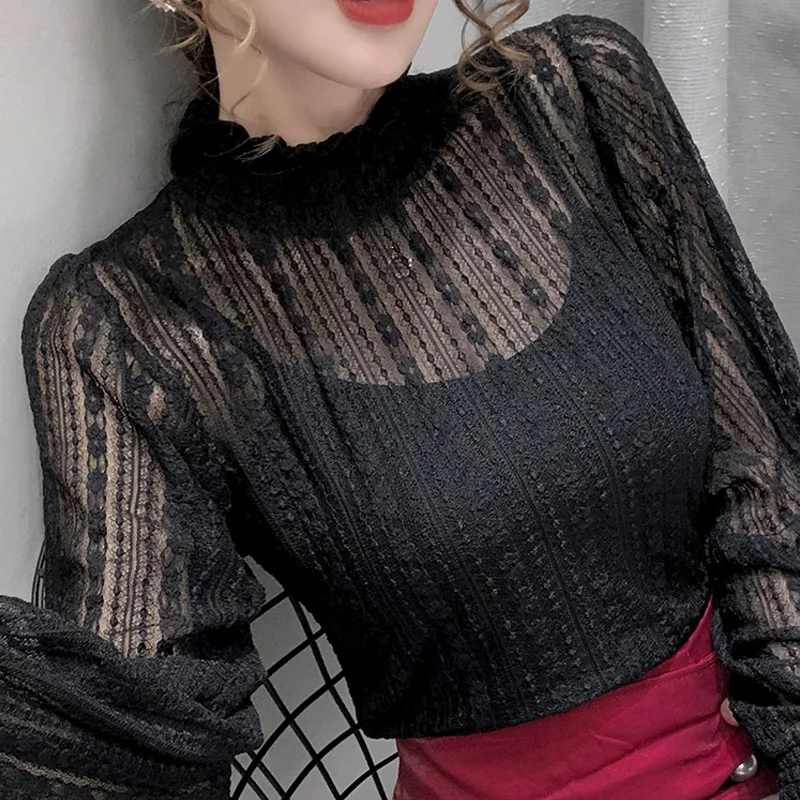 

Женская кружевная основа irt Loose f, внутренняя одежда с высоким воротником, модный топ Me, корейский топ, длинный све, цвет для поездок на работу