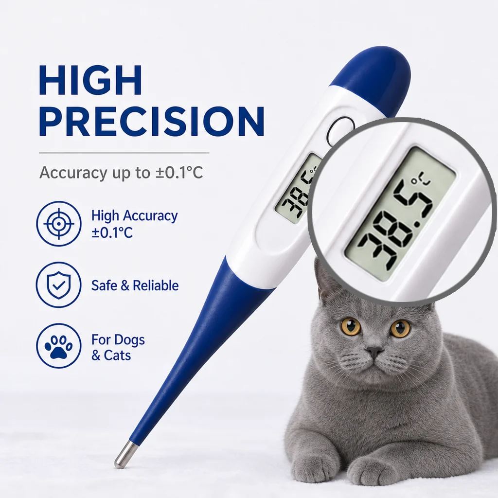 AiQUE Digital Pet Thermometer Fast Read Soft Tip Rectal Oral Temperature Meter for Dogs Cats Pets Memory Recall Veterinary Tool