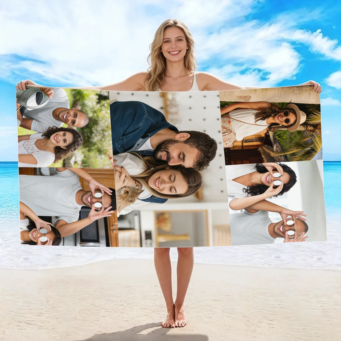 Custom Photo Beach Towel Soft Microfiber Lightweight Polyester Towel Anti-Sand For Family Friends Party Quick-Drying Bath Towel