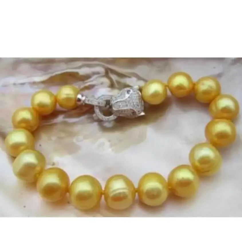 

благородные украшения Огромный браслет из натурального пресноводного золота 9-10 мм с жемчугом 7,5-8 дюймов