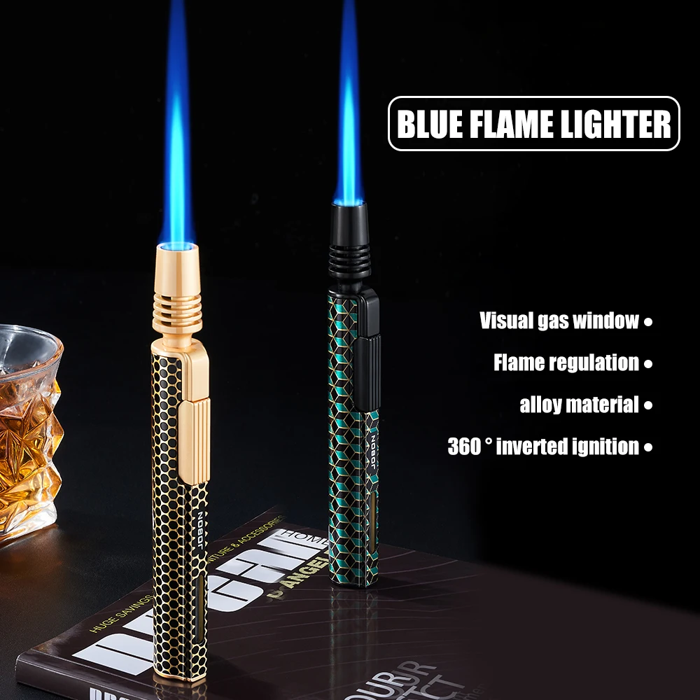 Slim Body JOBON Lighter, Windproof Blue Flame, Visible Gas Window, Adjustable Flame Circulation Inflation,Portable Ignition Tool