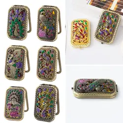 Peacock Open Screen Retro Small Mirror Rectangular Handheld Double Sided Makeup Mirrors Portable Vintage
