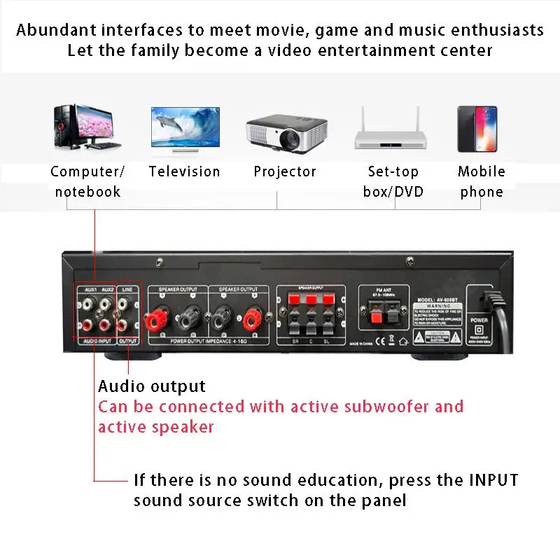 8000W Bluetooth-Verstärker 110/220V Audio-Stereo-Digital-Verstärker mit USB-, SD-, FM-, DVD-, AUX-Unterstützung, 4-Wege-Mikrofoneingang und Fernbedienung – Detail 16