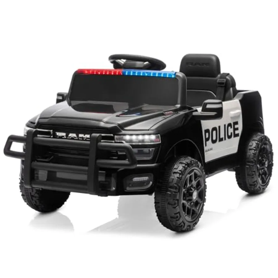

12V Kidzone Police Ride On Truck with Remote Control Bluetooth Music LED Lights Open Doors Black w/Police Design Battery Powere
