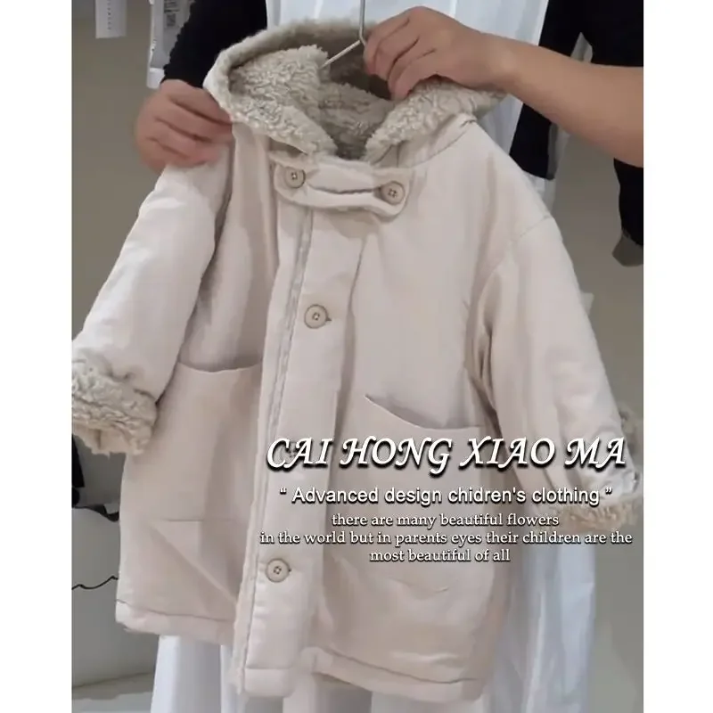 2023 Winter New Children\'s Single Breasted Thickened Mid Length Cotton Fashion Coat