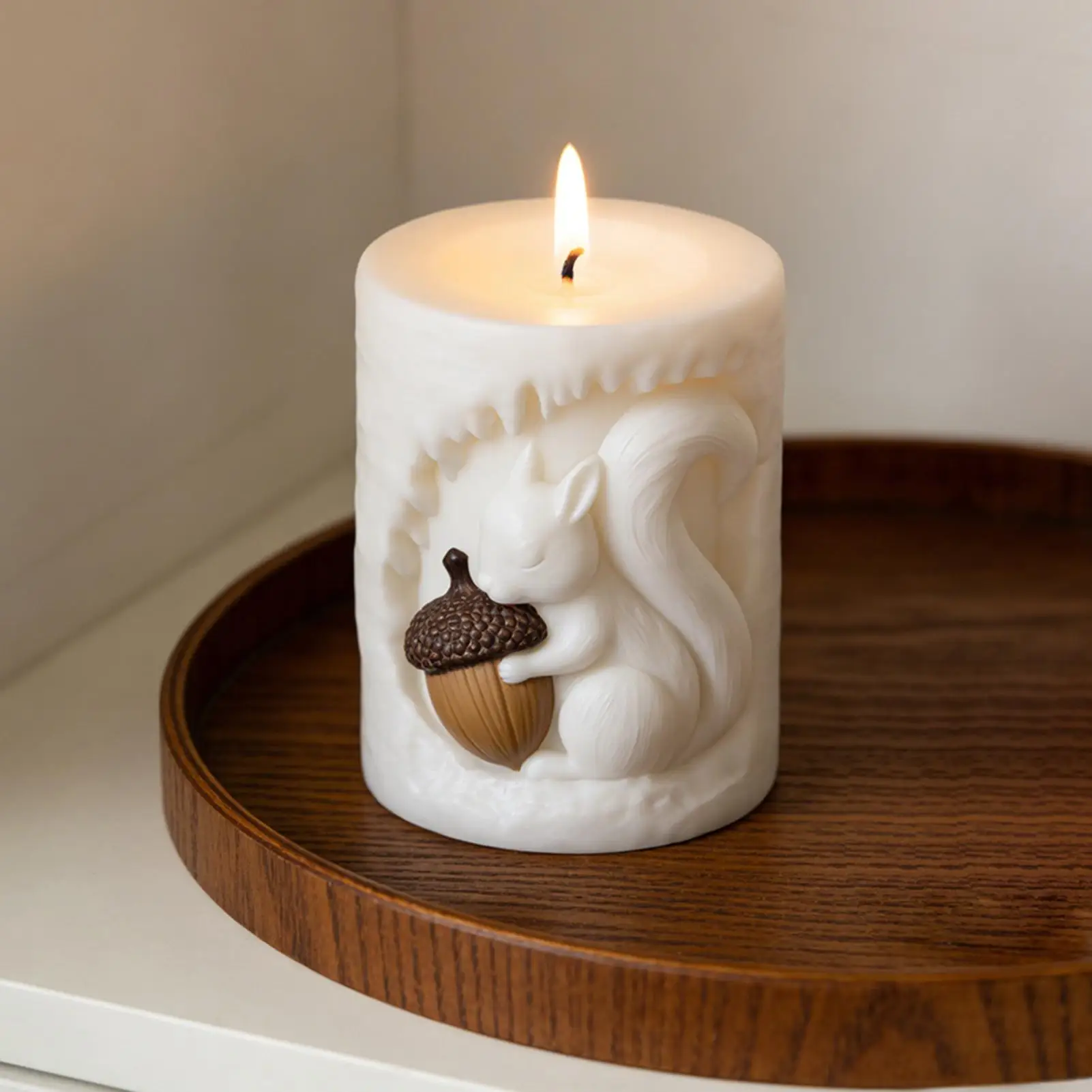 

Silicone Molds For Candles Squirrel Acorn 3D Relief Crafting Molds Cylinder Candle Crafting Mould For DIY Lovers Beginners
