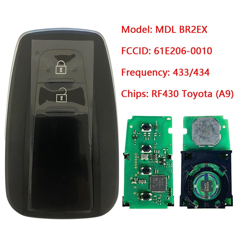 CN007124 For Toyota C-HR Smart Remote 2 Buttons 433mhz 8A Chip Board Number:61E206-0010 MDL BR2EX A9 A9