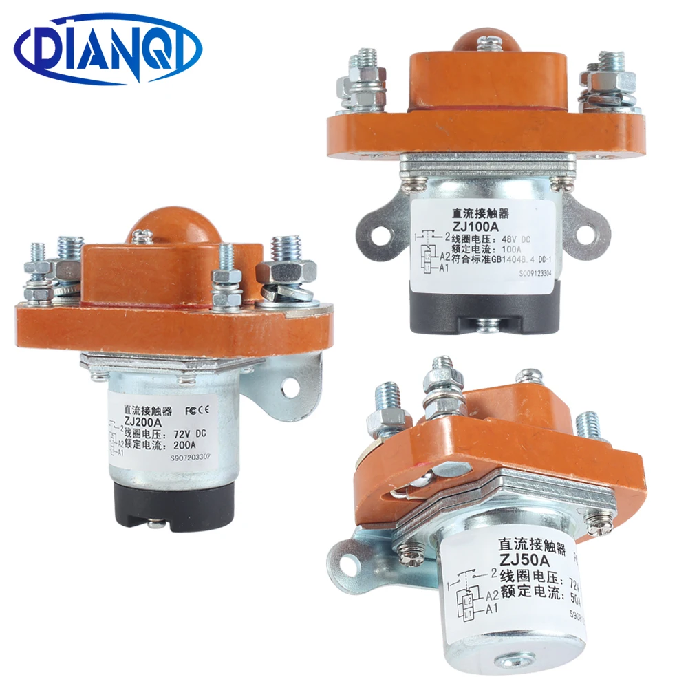 1pc DC Contactors 1NO ZJ50/100/200/400/600 for Cars and Control System 50A 100A 200A 400A 600A 12V 24V 72V Normally Open Contact