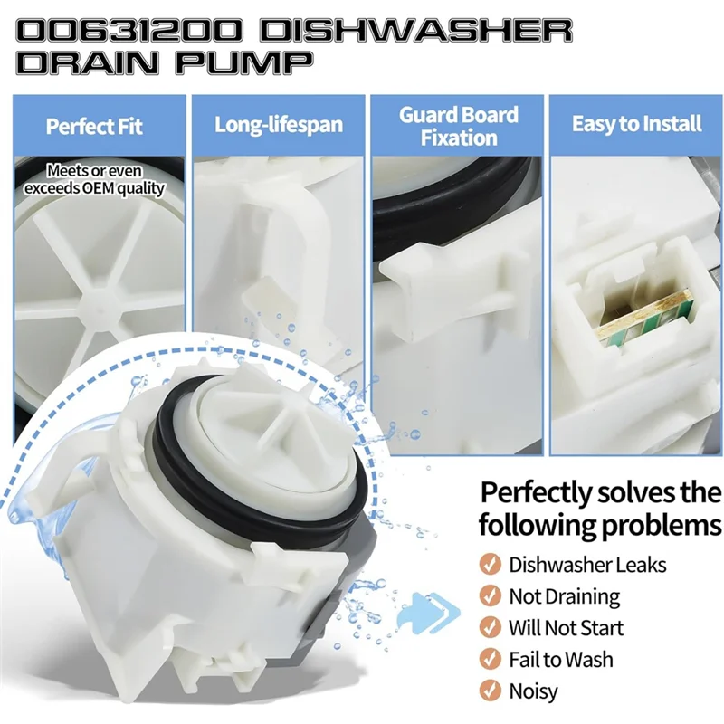 Dishwasher Drain Pump Motor Assembly 00631200 For –Replacement Part For Models PS11704799 AP5972147