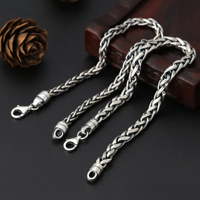 

Retrofashion trendy stylishcable stitch braided men bracelet s925 sterling silver creative thai easiest for match wrist chain