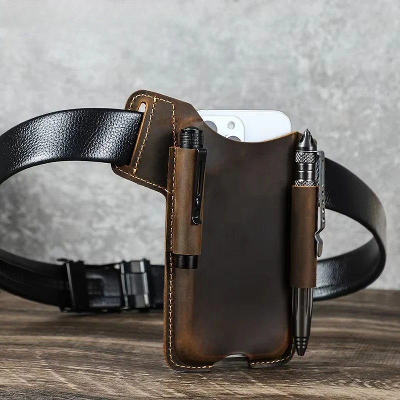Applicable to iphone17promax Leather mobile phone case, multi-functional outdoor portable 6.9 mobile phone storage bag