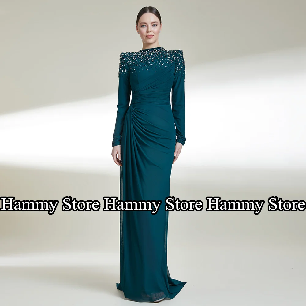 Muslim Evening Dress Islamic Prom Gown Customized Long Sleeves Beading Crystals Vestidos De Fiesta Formal Arab Party Dresses