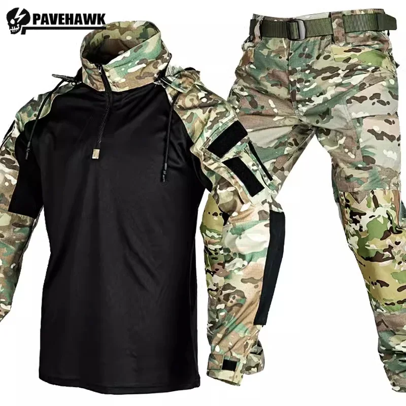 

Camo Set Men Military Tear Resistance Waterproof Tactical Suit Multi Pocket Ventilate Quick Drying Elastic Training Clothing