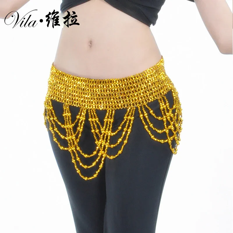 Women Beaded Big Waves Belly Dance Waist Chains Bellydance belt for Practice Golden Silver Gypsy Tribal Waist Chain