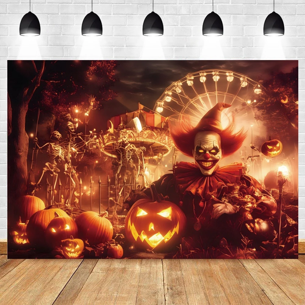 Halloween Circus Horror Clown Backdrop Skull Ferris Wheel Outdoor Night Party Photography Background Decor Banner Photostudio