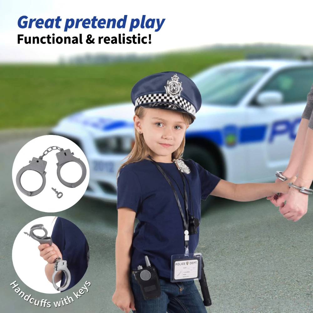 WizKidz Police Toys Set with Police Baton Handcuffs Toy Gun Police Hat for Kids Role Play Dress Up Pretend Play Accessories Gift