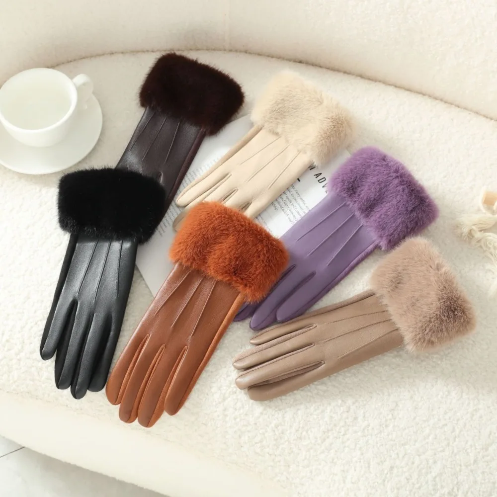 Touchable Screen Winter Gloves Warm Waterproof Touch Screen Gloves Full Finger Imitation Mink Fur Windproof Cold Proof Gloves