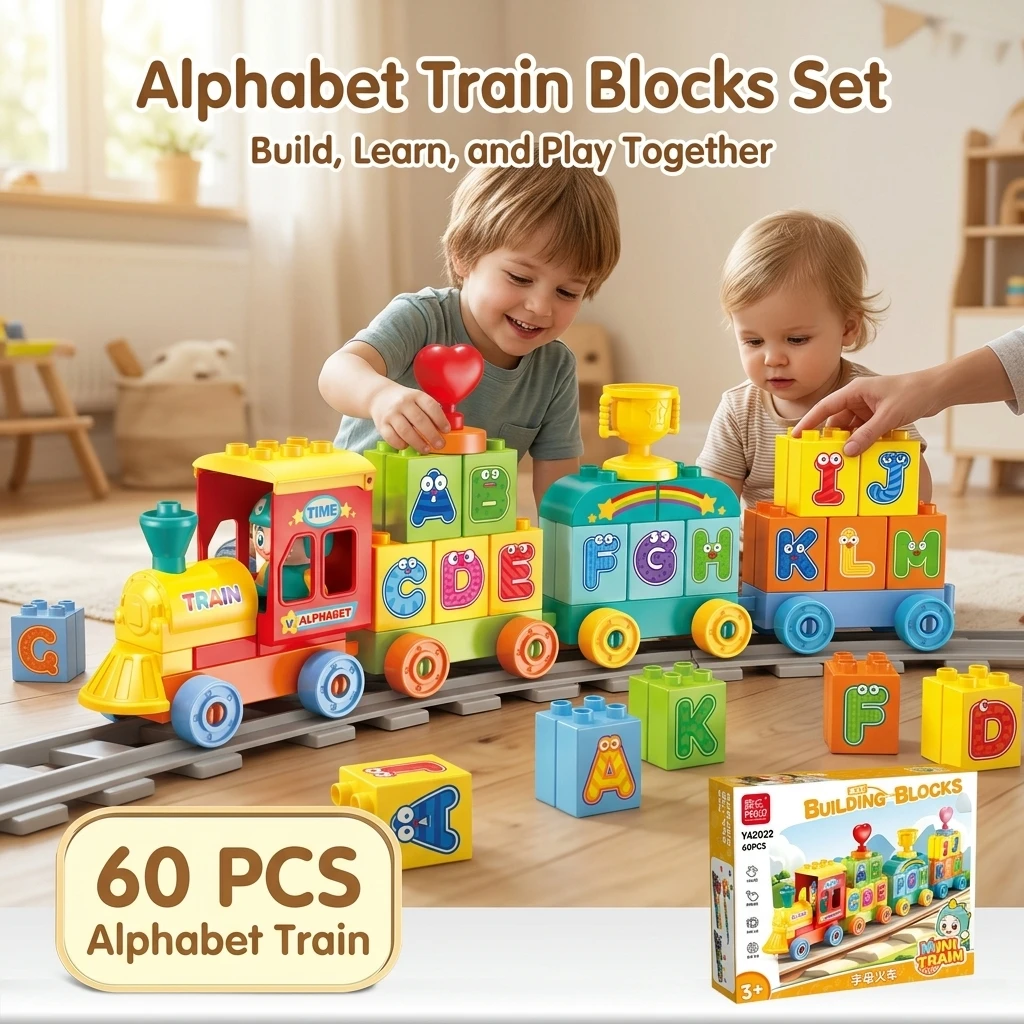 Alphabet Building Block Train Set ABS Plastic STEM Learning Kit Educational Toy for Preschool Toddlers Boys Girls Gift