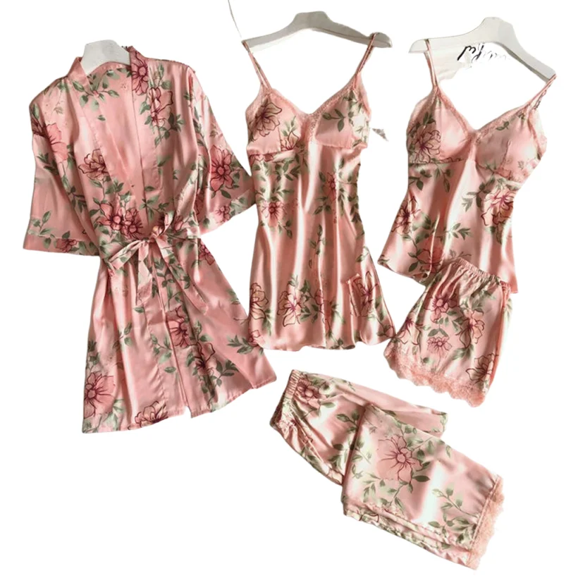 Ladies' sexy pajamas fashionable bathrobes home clothes five piece set suspender nightgown comfortable lace sleepwear underwear - Image 5