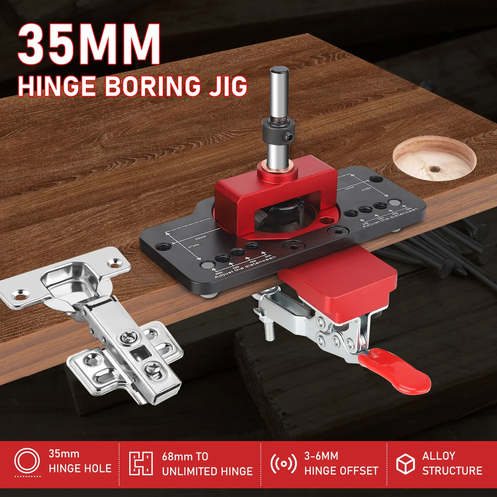 35mm Hinge Jig Dowel Jig Dowel Cabinet Drilling Hole Puncher Hinge Boring Jig Drill Guide Locator for Car RV Board
