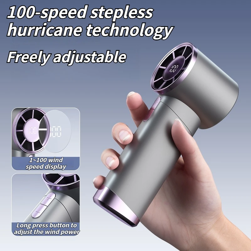 2025 Stepless Adjustable Fan - Handheld Portable Fan with 100 Speed Levels and Digital Display for Students, Dorm, and Office