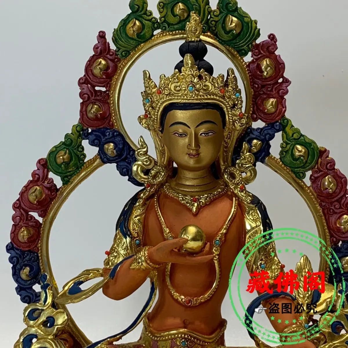 9-inch Tibetan bronze statue painted with pure copper by Seiko, 27-cm Buddha statue home decoration Buddhist temple home.