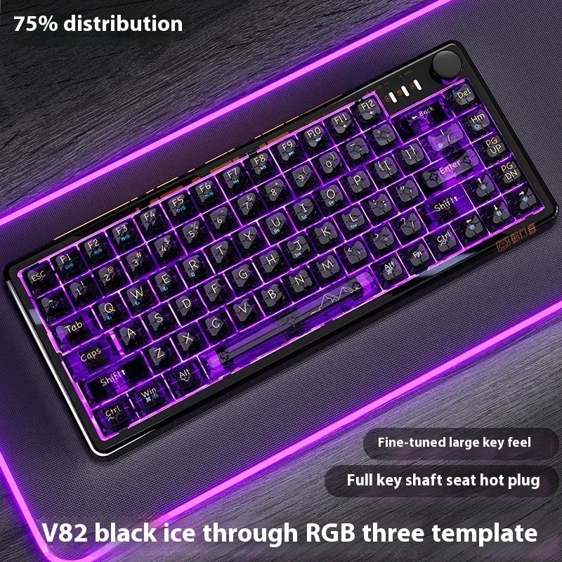 EWEADN V82 Wireless Bluetooth Mechanical Keyboard Thri-mode Transparent RGB Gaming Esport PC Office Game Laptop Accessories Gift