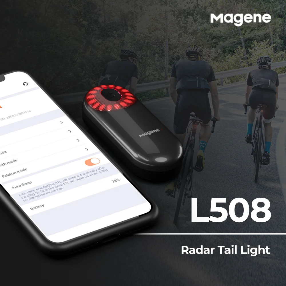 Magene-enquêter arrière de vélo à détection de freinage, radar intelligent L508, 5 modes, feu arrière, chargement USB, lumière LED de vélo