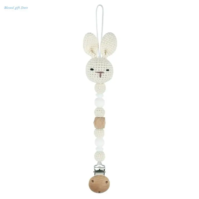 3Pcs Infant Crochet Bead Soother Clip Bunny-Rattle Toy Newborns Shower Gift