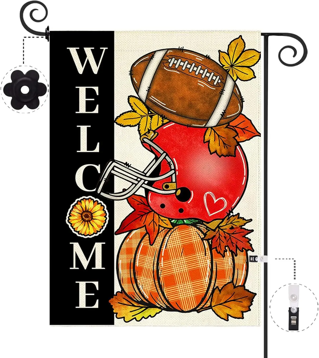 Baccessor Fall Football Welcome Garden Flags 12 x 18 Inch Vertical Double Sided, Pumpkin Autumn Sports Game Day Flag for Yard Th