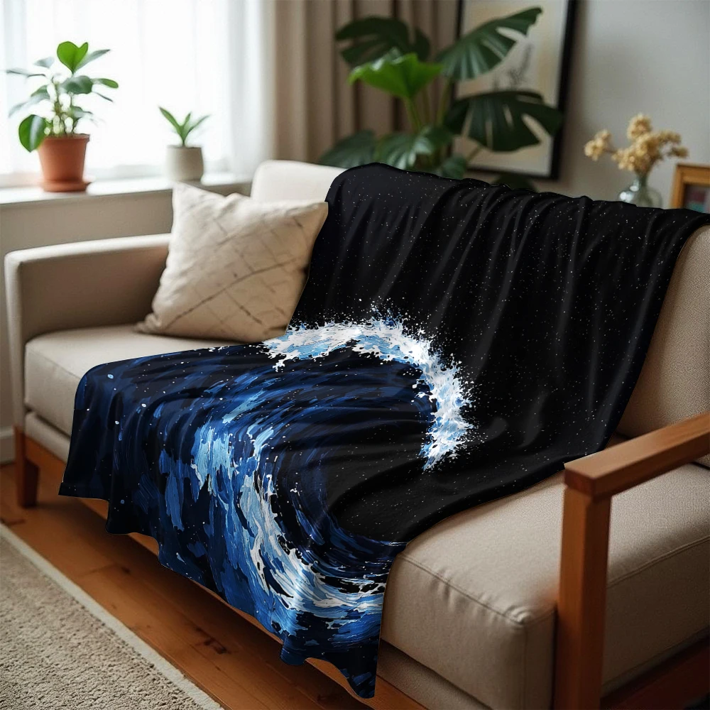 Starry Night Curling Wave Soft Flannel Blanket Breathable Warm Throw for Office Car Sofa Kids Room Birthday Xmas Gift