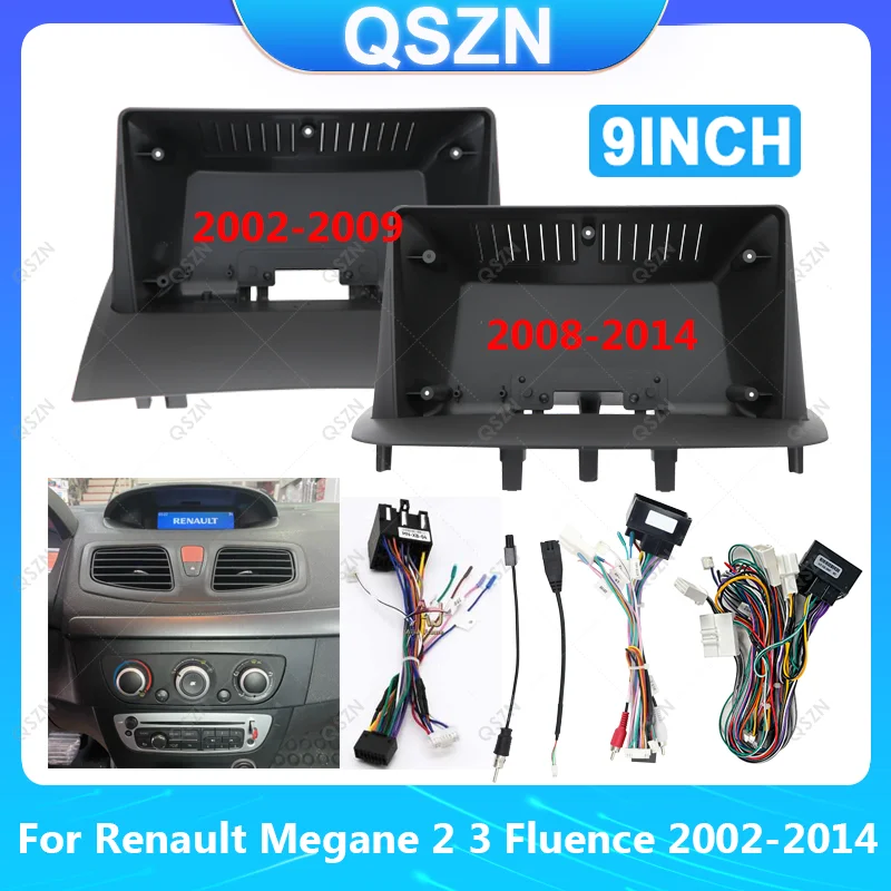 For Renault Megane 2 3 Fluence 2002-2014 9inch car radio android fascia multimedia cd video Audio stereo panel frame cable harne
